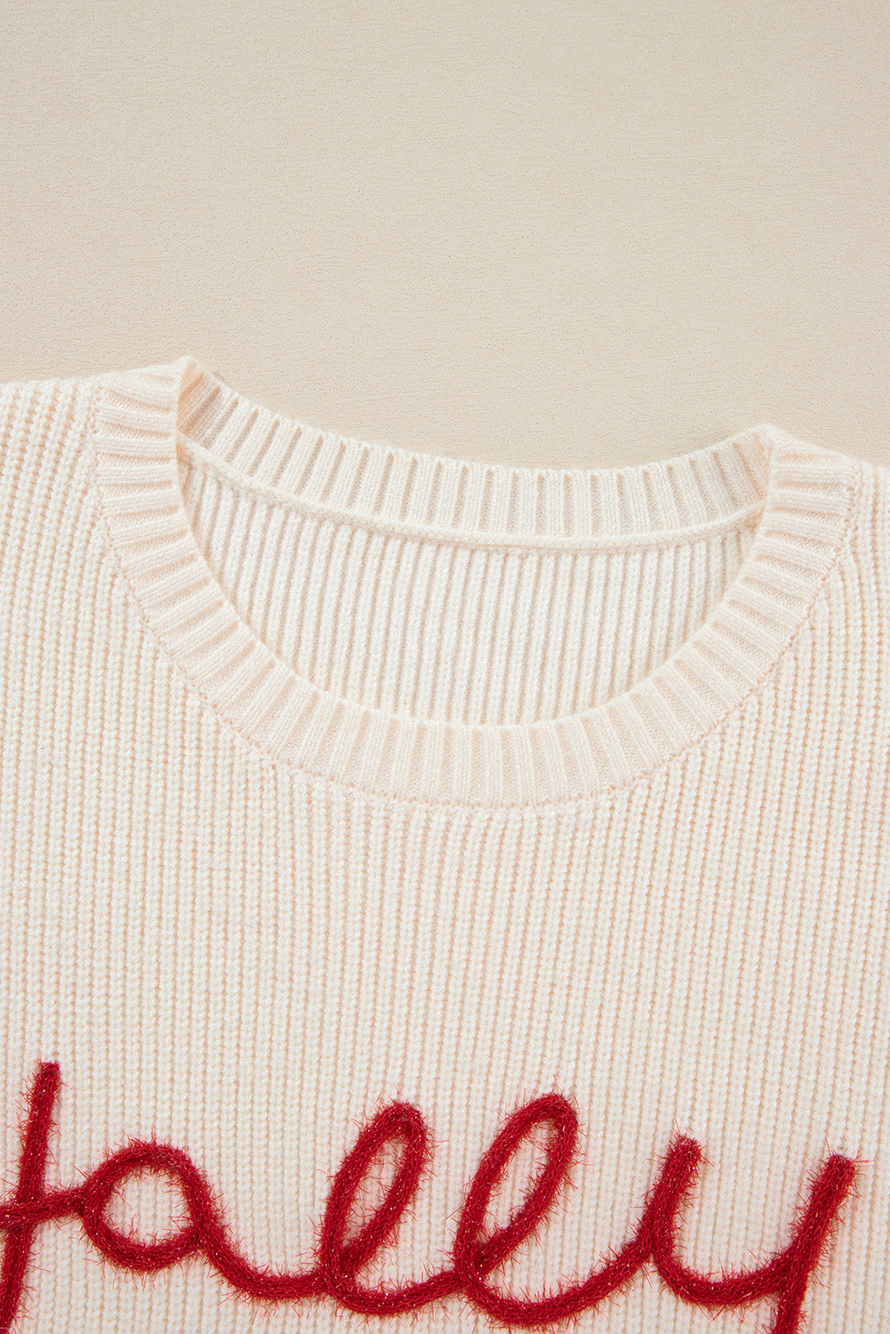 Ivory Tinsel Holly Jolly Graphic Round Neck Sweater (ships 2-3 weeks)