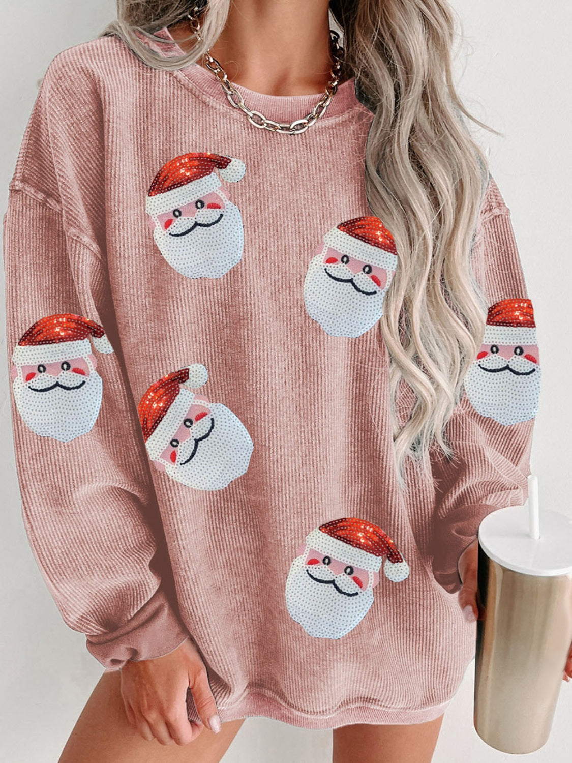 Sequin Santa Patch Ribbed Sweatshirt ships 2 weeks 3 colors