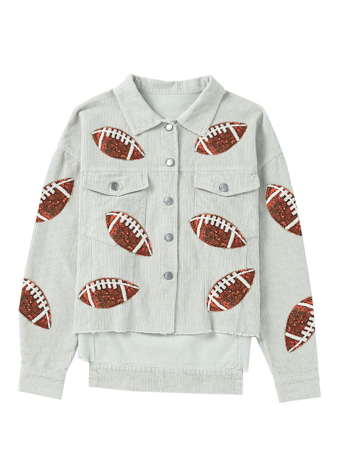 Football Sequin Button Up Dropped Shoulder Jacket ships 2 weeks