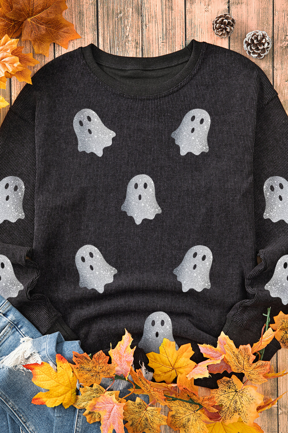 Halloween Ghost Corded Crew Neck Loose Sweatshirt Ships 2-3 weeks