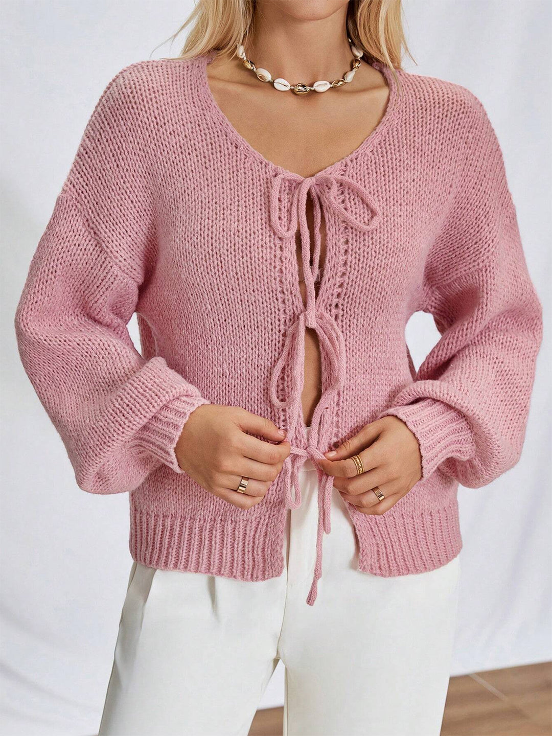 Tie bow cozy cardigan ships 1-2 weeks