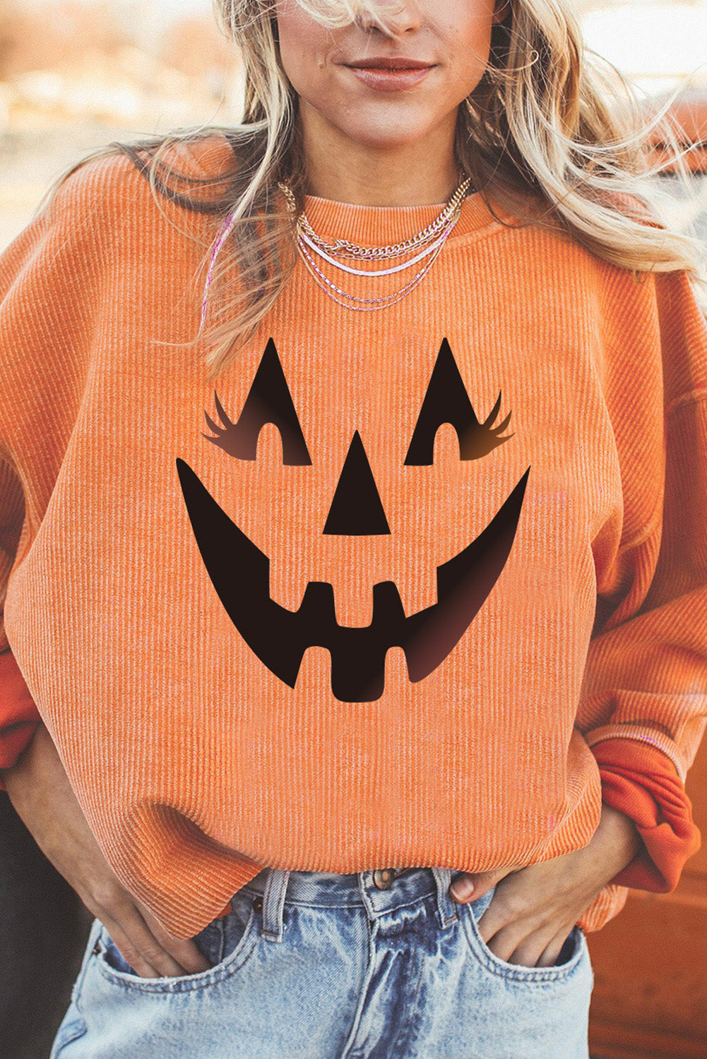 Round Neck Dropped Shoulder Jack-O'-Lantern Graphic Sweatshirt (ships 2 weeks)