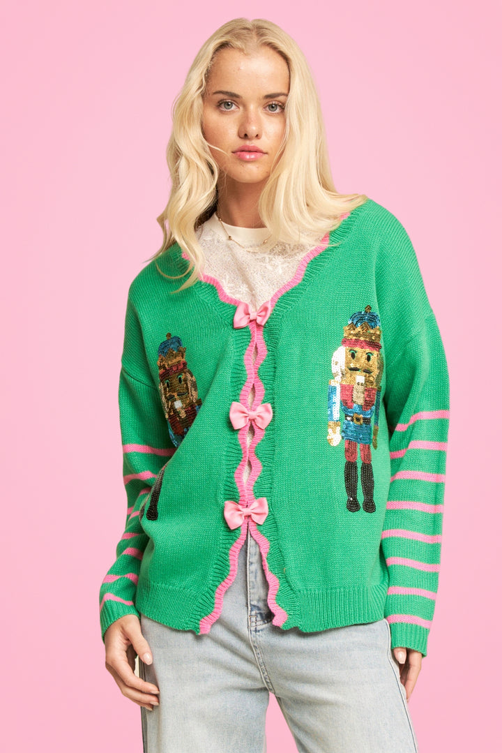 PINK & GREEN NUTCRACKER CARDIGAN RTS
