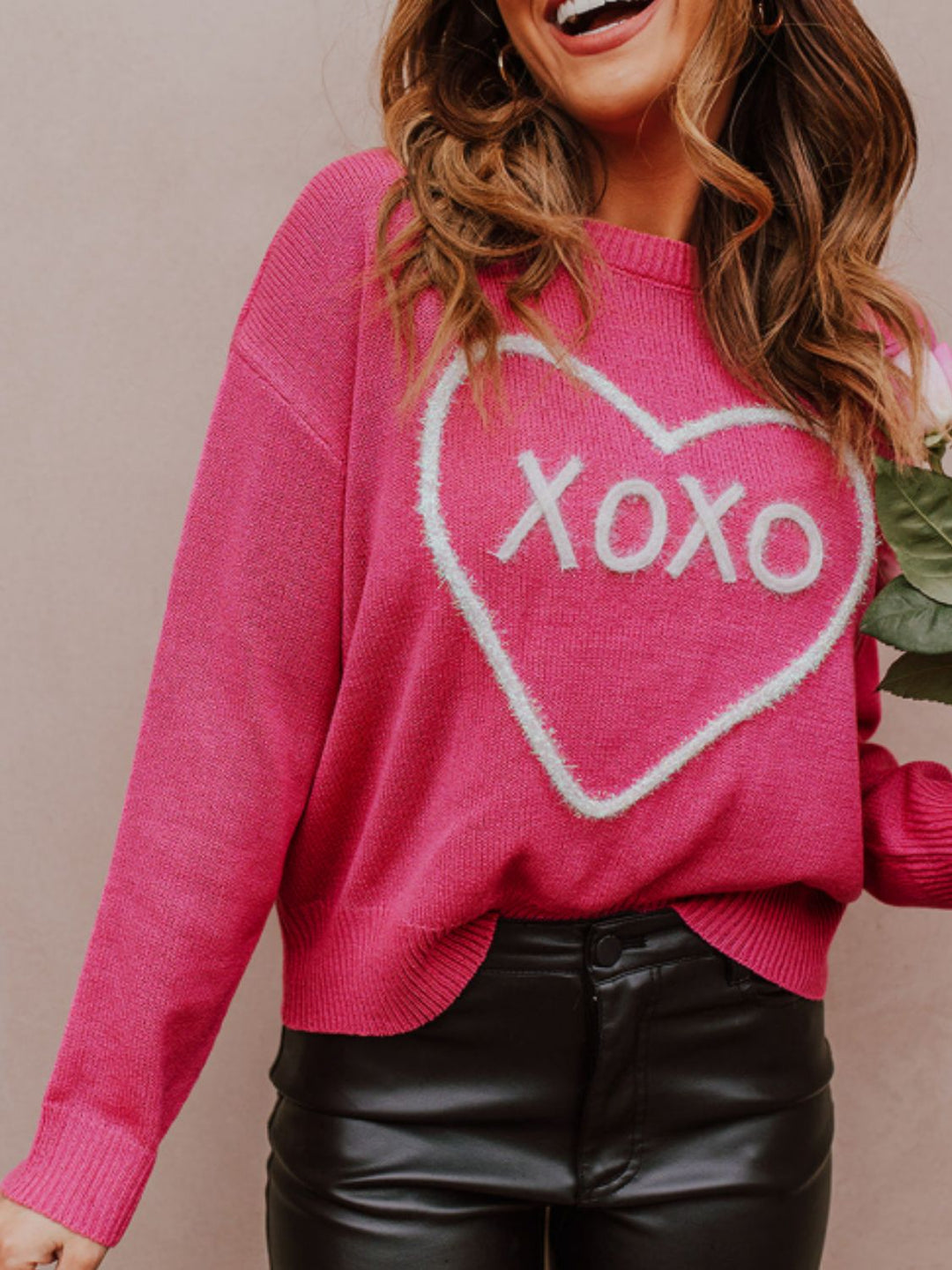 XOXO Round Neck Drop Shoulder Sweater (ships 1-2 weeks)