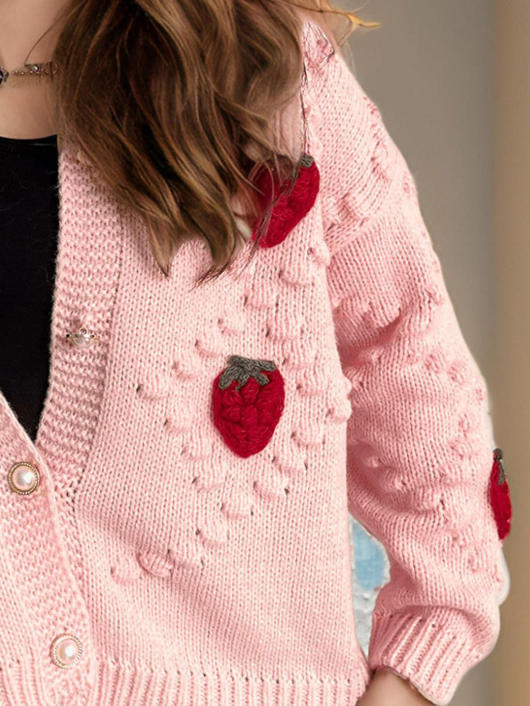 Strawberry Button Down Long Sleeve Cardigan (ships 1-2 weeks)