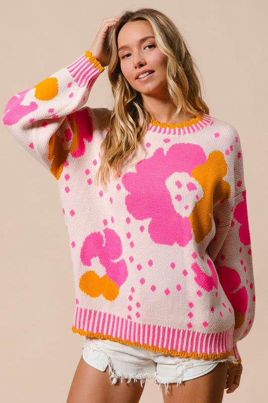 BiBi Flower Pattern Contrast Sweater RTS