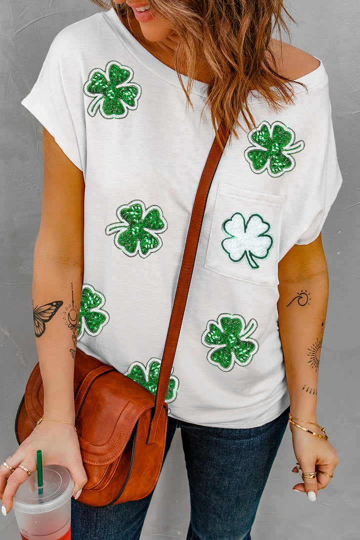 Sequin Lucky Clover Boat Neck T-Shirt  (ships 2-3 weeks)