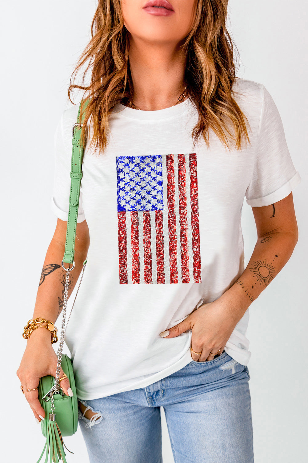 US Flag Round Neck Short Sleeve T-Shirt ships 2 weeks