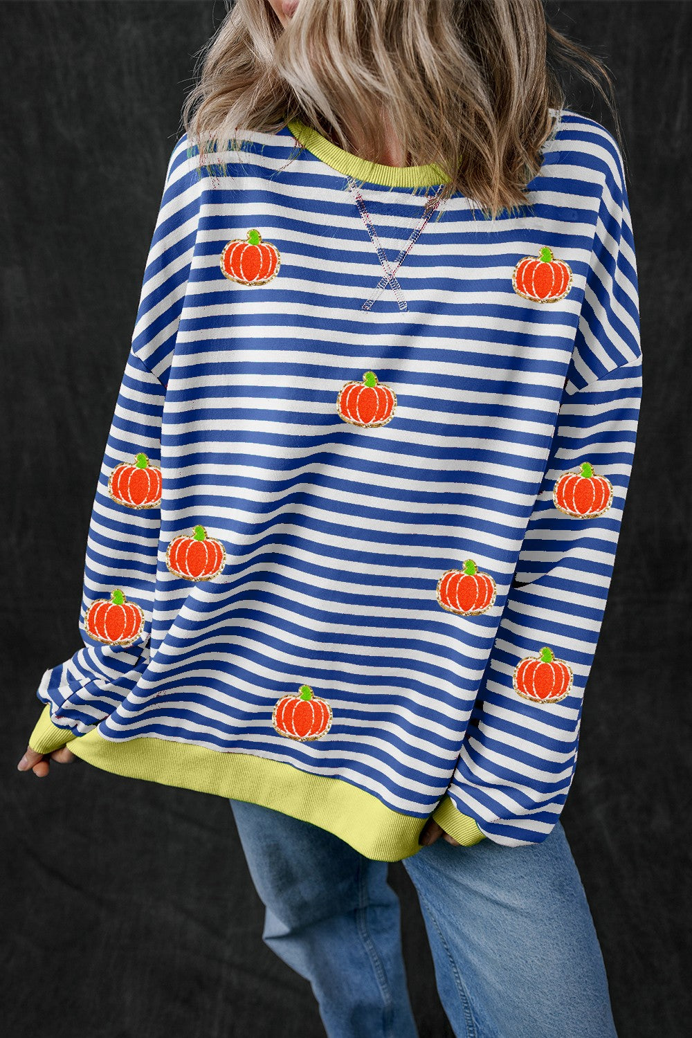 Pumpkin Striped Long Sleeve Sweatshirt ship 2 weeks