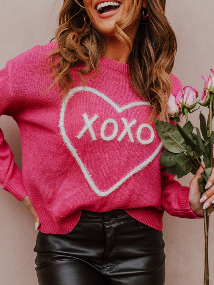 XOXO Round Neck Drop Shoulder Sweater (ships 1-2 weeks)