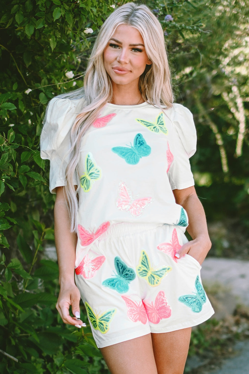 Butterfly Round Neck Top and Shorts Set(ships 1-2 weeks)