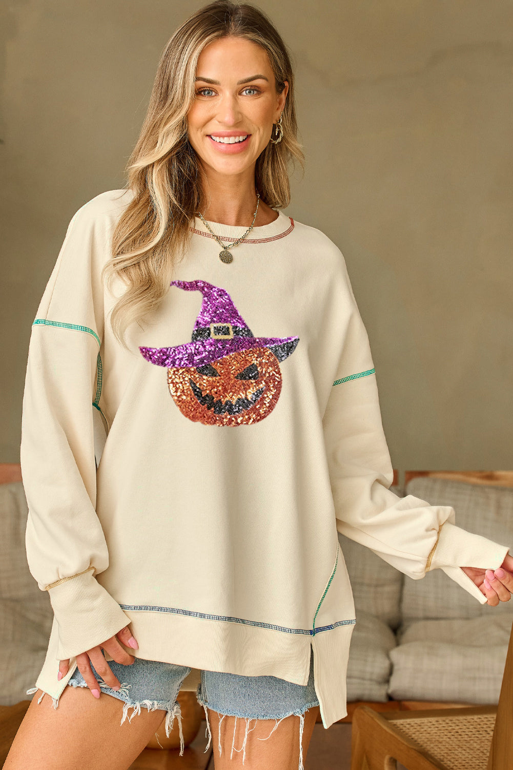 Pumpkin Witch Sequin Top (ships 2-3 weeks)