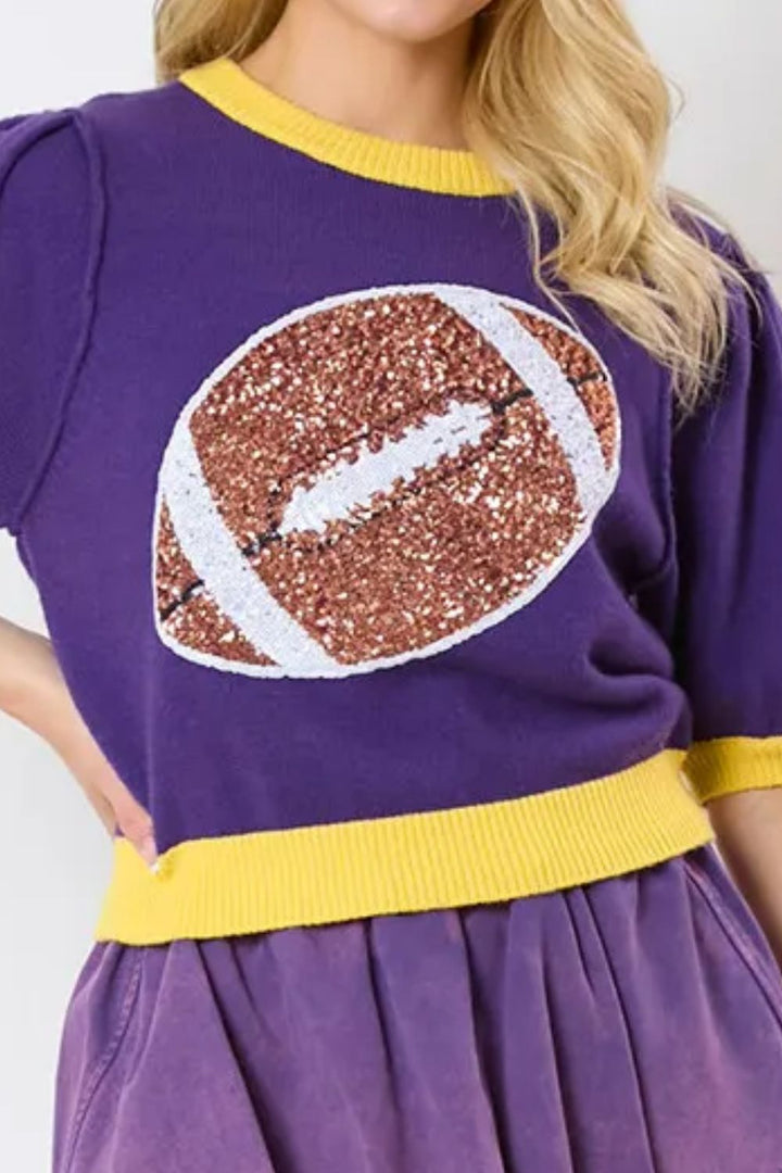 Sequin Football Round Neck Short Sleeve Top (ships 1-2 weeks) 3 Colors