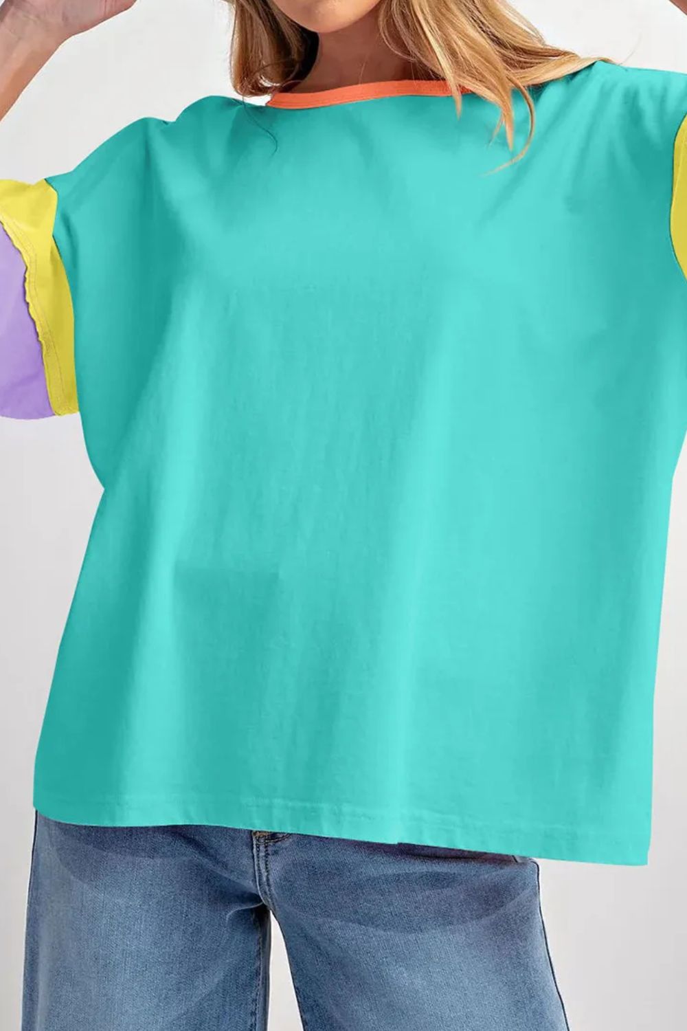 Color Block Round Neck Half Sleeve T-Shirt (ships 1-2 weeks)