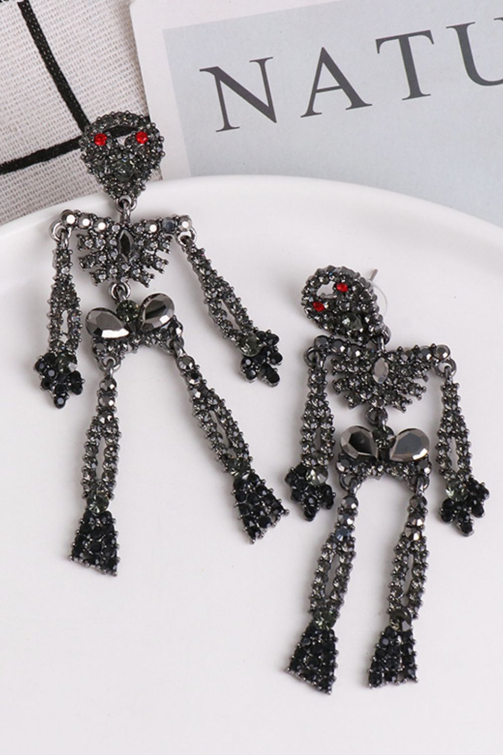 Skeleton Shape Glass Stone Dangle Earrings (ships in 2 weeks)