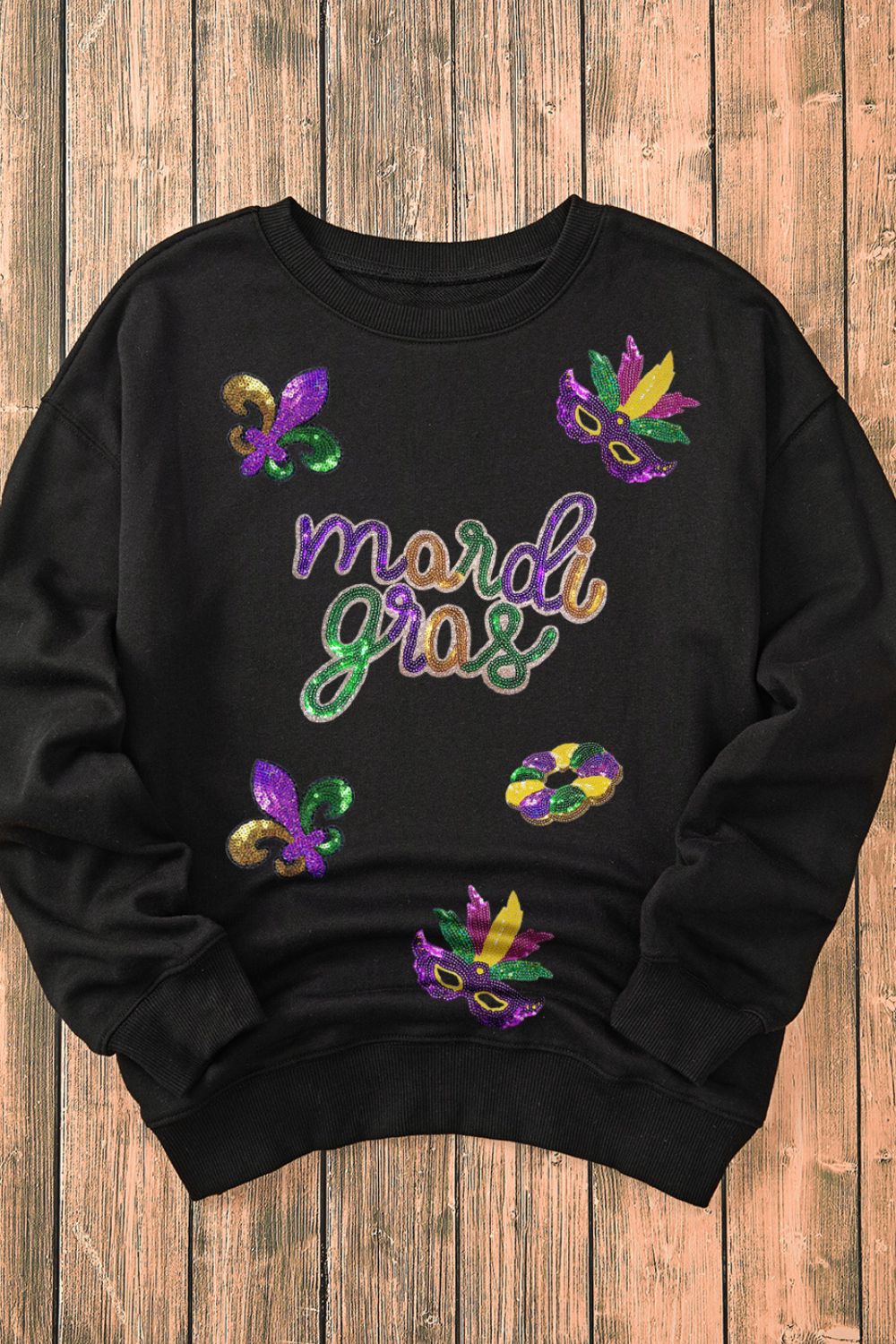 MARDI GRAS Sequin Round Neck Sweatshirt ships 1-2 weeks