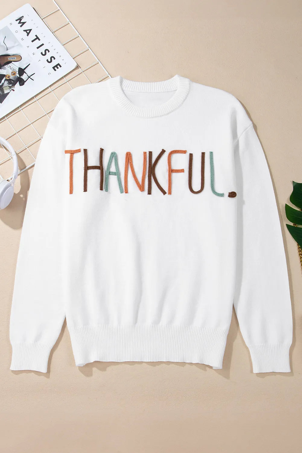 THANKFUL Round Neck Long Sleeve Knit Top ships 2-3 weeks