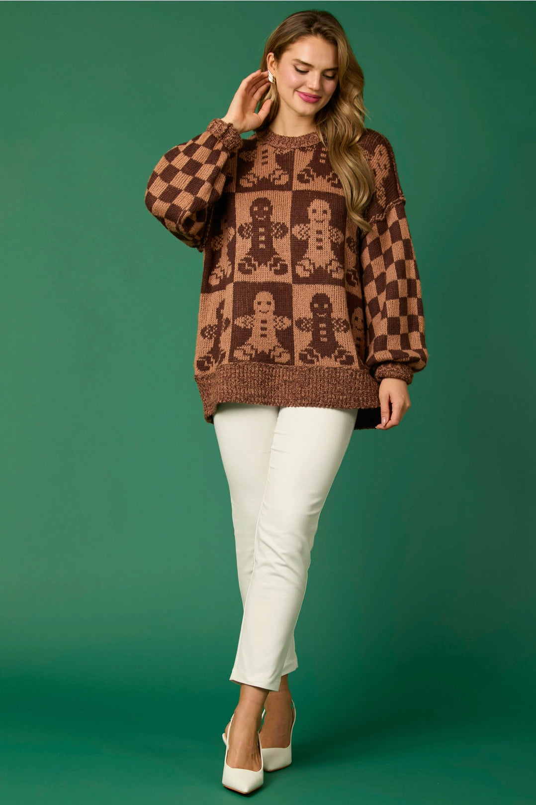 Checkered Gingerbread man Sweater (ships 2-3 weeks)