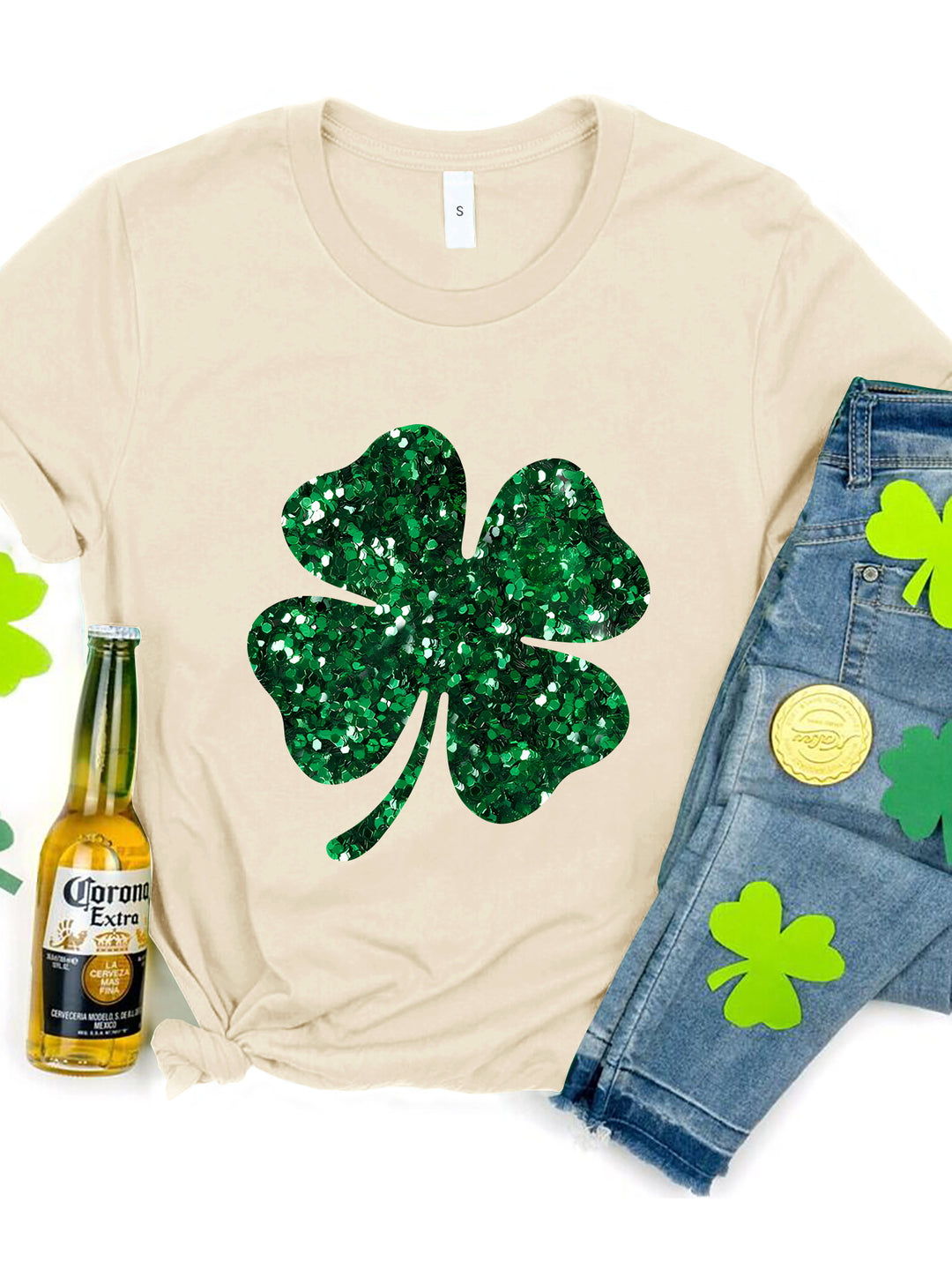 Lucky Clover Round Neck T-Shirt ships 1-2 weeks