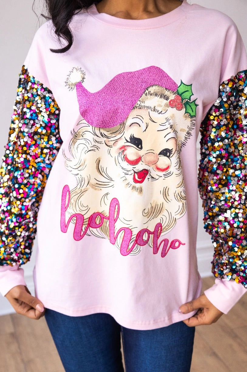 Jolly Santa With Confetti Sequin Sleeves (ships 1 week)