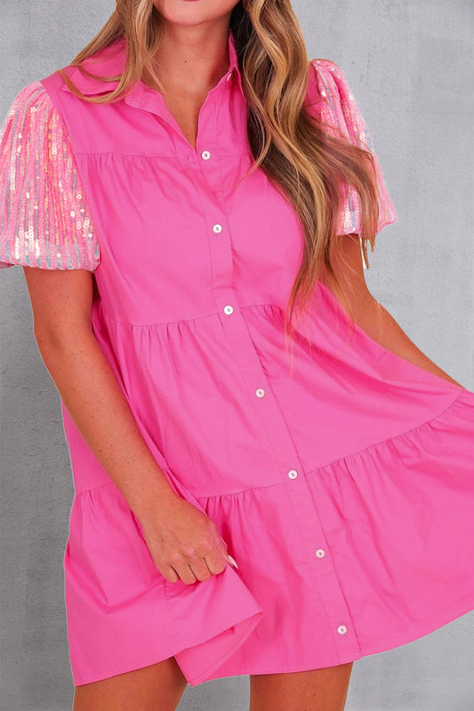 Sequin Button Up Tiered Dress ships 1-2 weeks