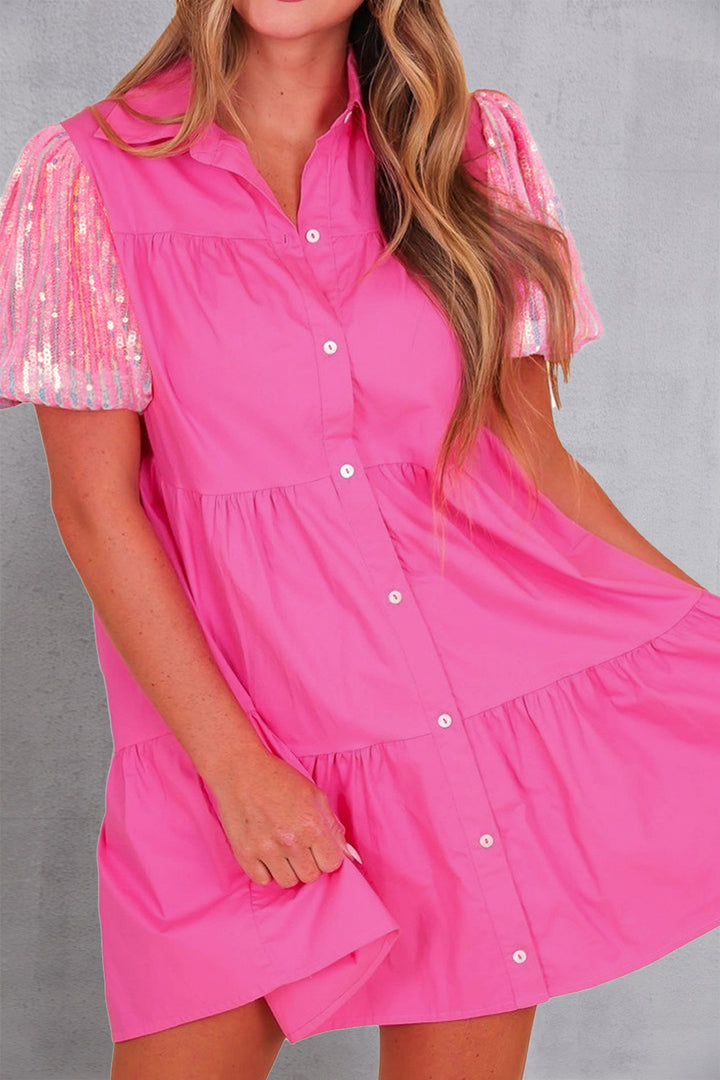 Sequin Button Up Tiered Dress (ships 1-2 weeks)