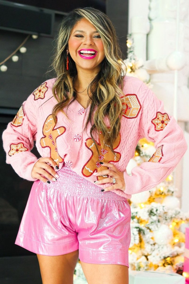 Sequin Pink Gingerbread Man Cardigan (ships 1-2 weeks)