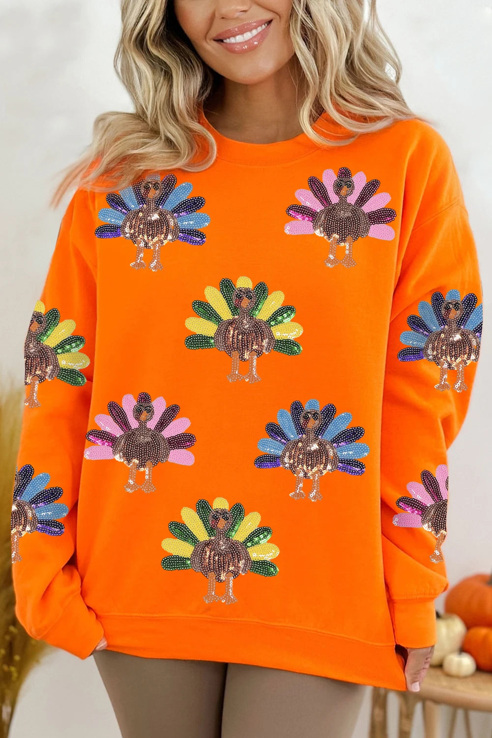 Orange Sequin Turkey Pullover (PREORDER)