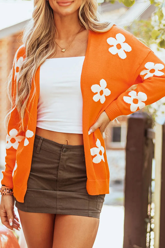 Flower Open Front Long Sleeve Cardigan RTS