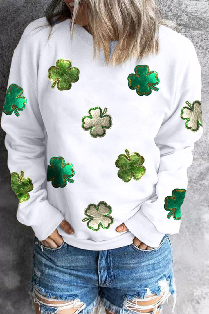 Lucky Clover Round Neck Long Sleeve Sweatshirt  (ships 2-3 weeks)