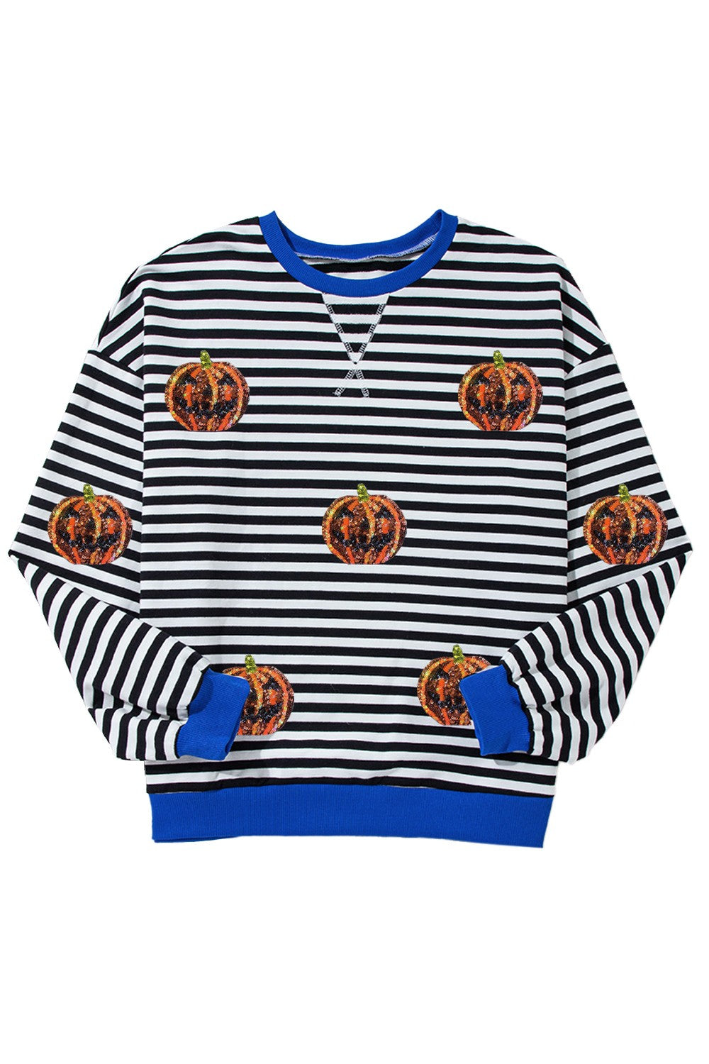 Pumpkin Striped Round Neck Long Sleeve Sweatshirt ships 2 weeks