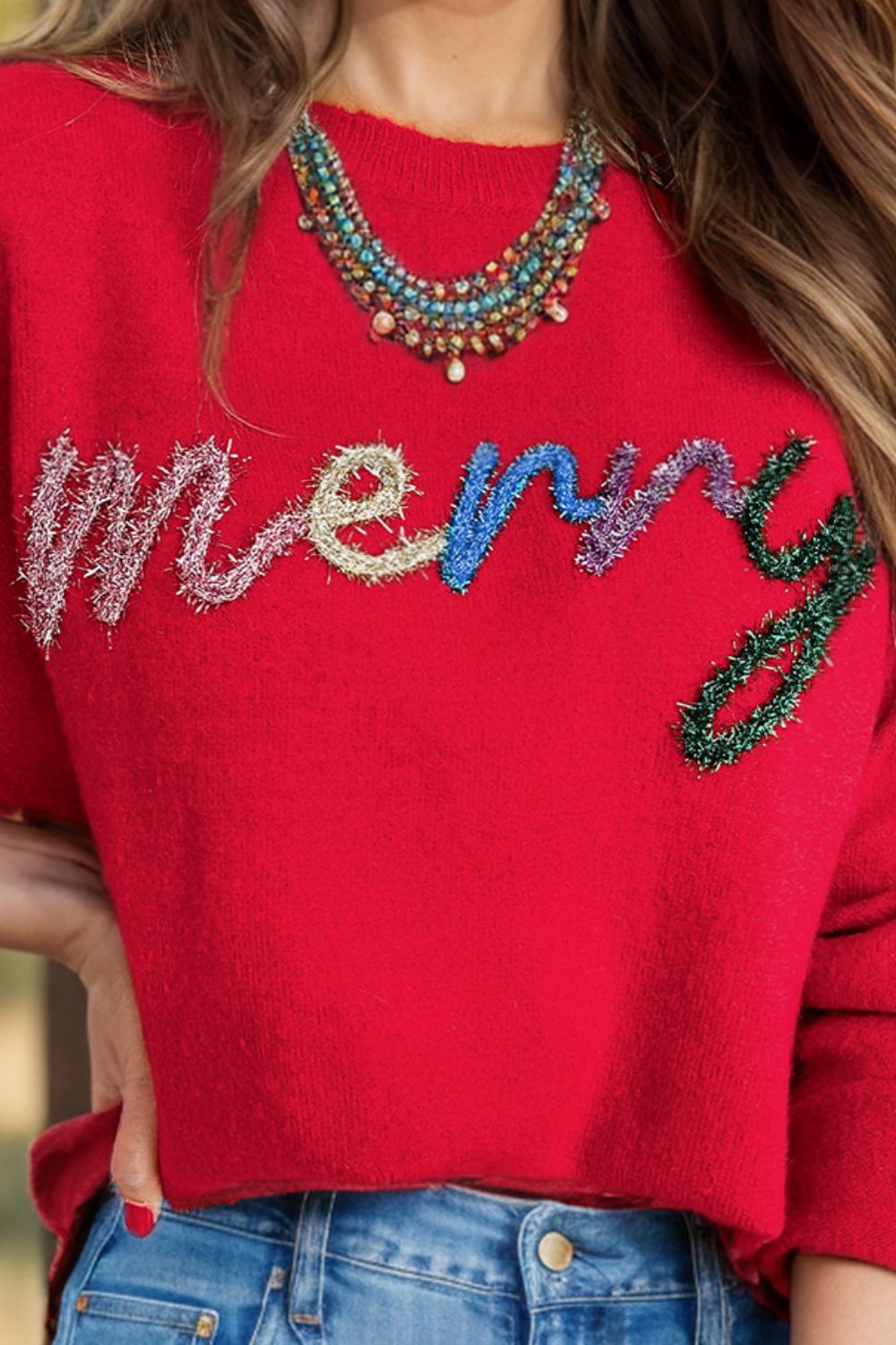 MERRY Round Neck Long Sleeve Sweater ships 2-3 weeks