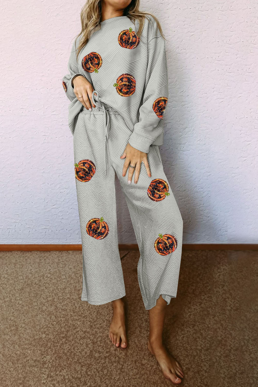 Sequin Patch Pumpkin Top and Pants Set (ships in 2 weeks)