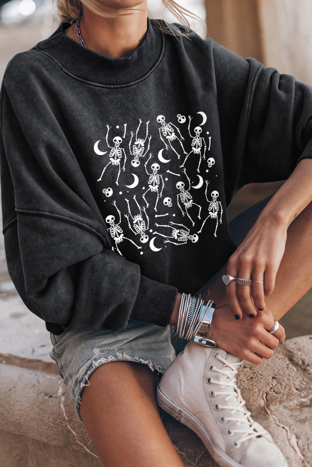 Skeleton Graphic Round Neck Long Sleeve Sweatshirt ships 2 weeks