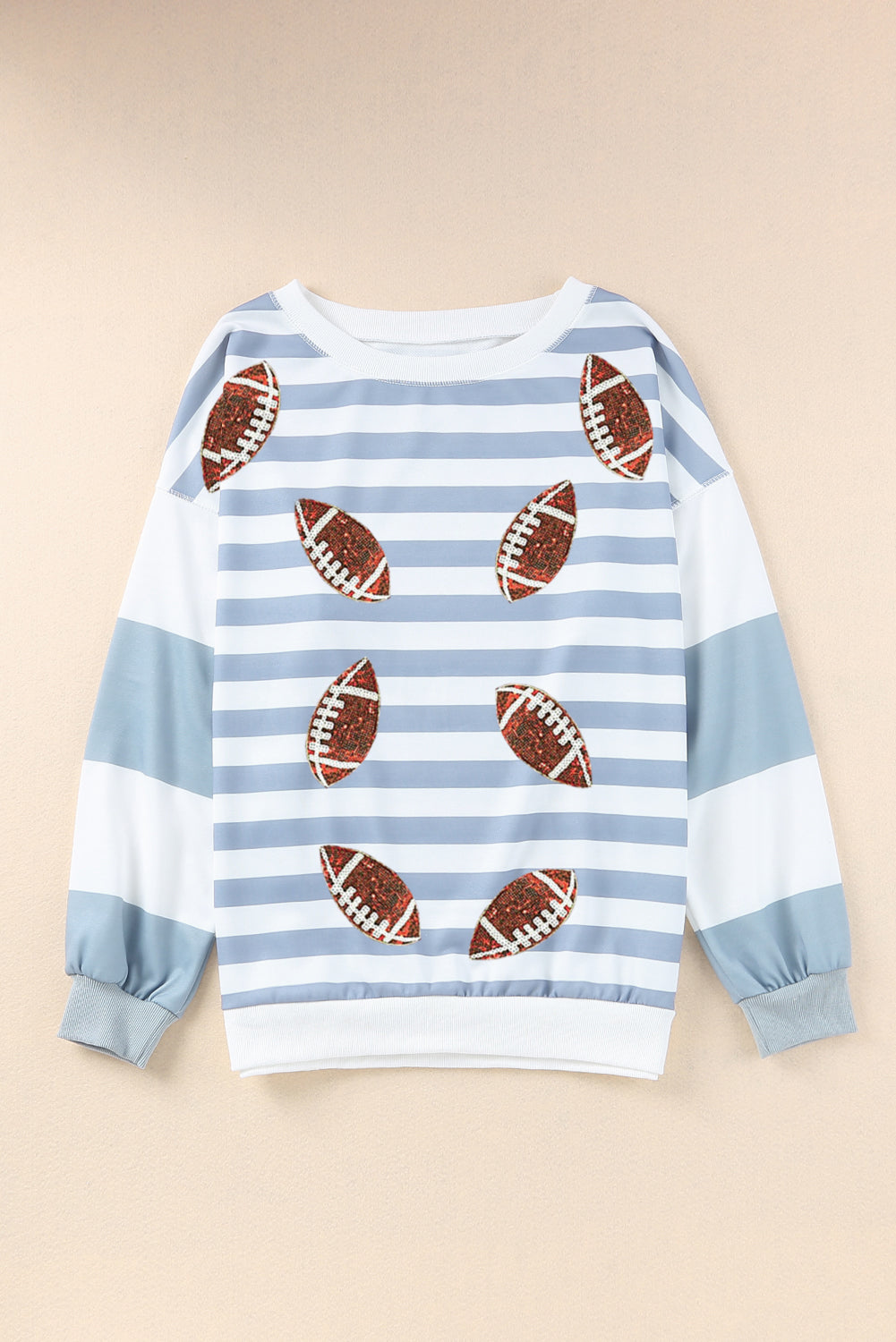 Stripe Sequined Rugby Graphic Round Neck Sweatshirt (ships 2 weeks)