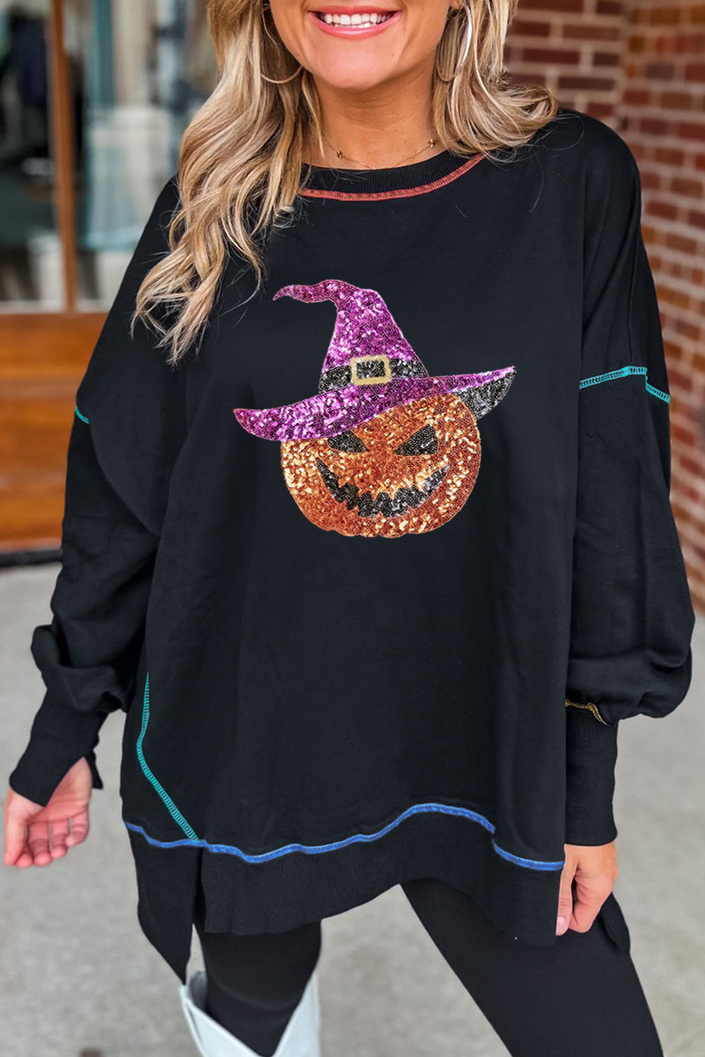 Pumpkin Witch Sequin Top (ships 2-3 weeks)