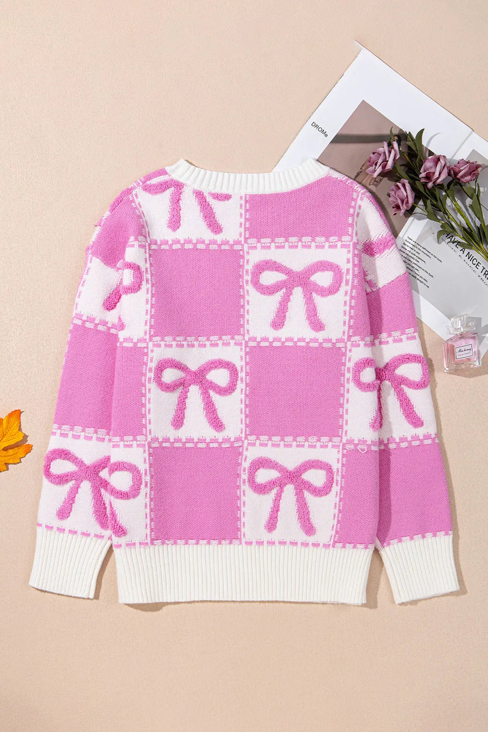 Pink Checkered Bow Sweater (ships 1-2 weeks)