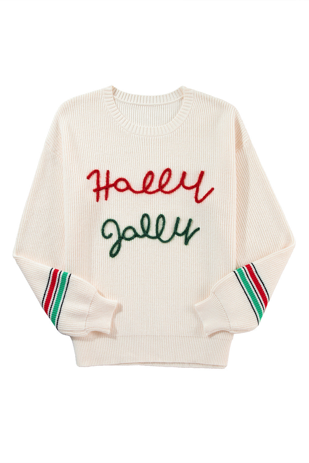 Ivory Tinsel Holly Jolly Graphic Round Neck Sweater (ships 2-3 weeks)