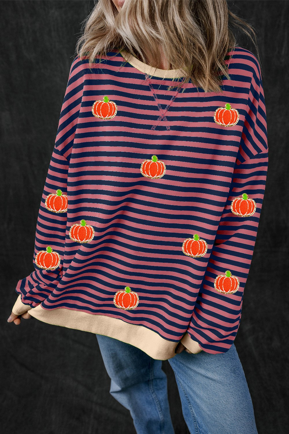 Pumpkin Striped Long Sleeve Sweatshirt ship 2 weeks