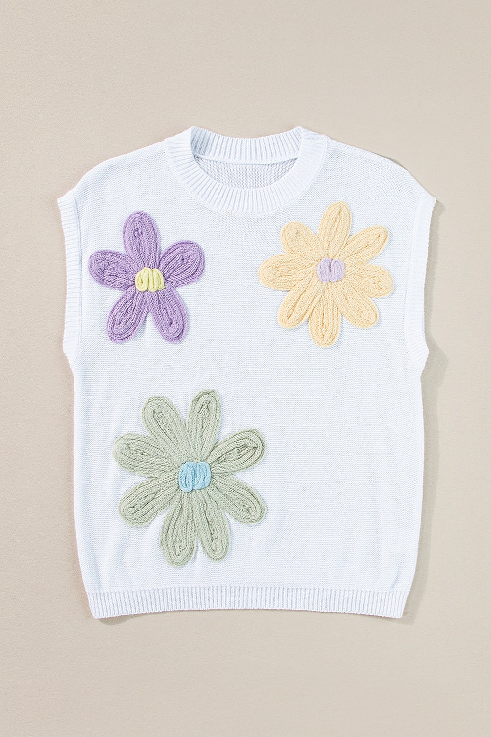 Crochet Flower Round Neck Sweater Vest (ships in 1-2 weeks)