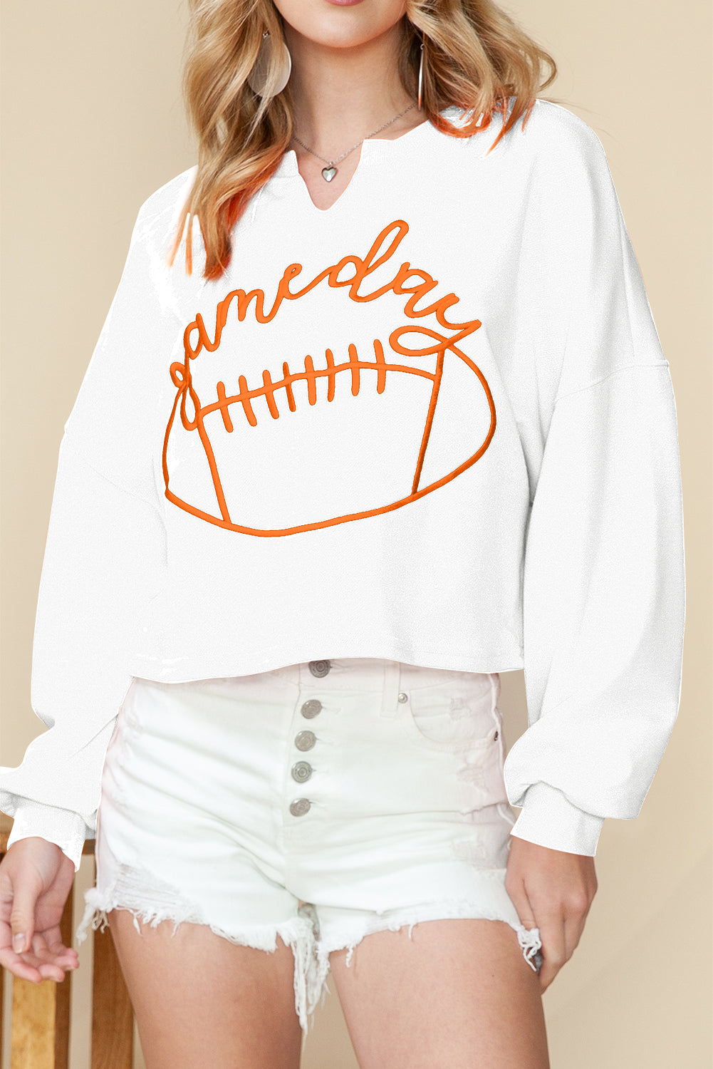 Orange Game Day Lettering Rugby Notched Neck Cropped Sweatshirt (ships 2 weeks)