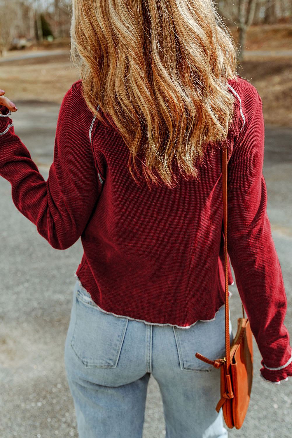 Red Textured Rugby Graphic Contrast Hem Sweatshirt (ships 2 weeks)