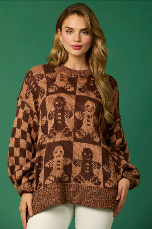 Checkered Gingerbread man Sweater (ships 2-3 weeks)