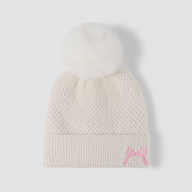 Thermal Bow Knit Hat with Pompom (ships 1-2 weeks) multiple colors