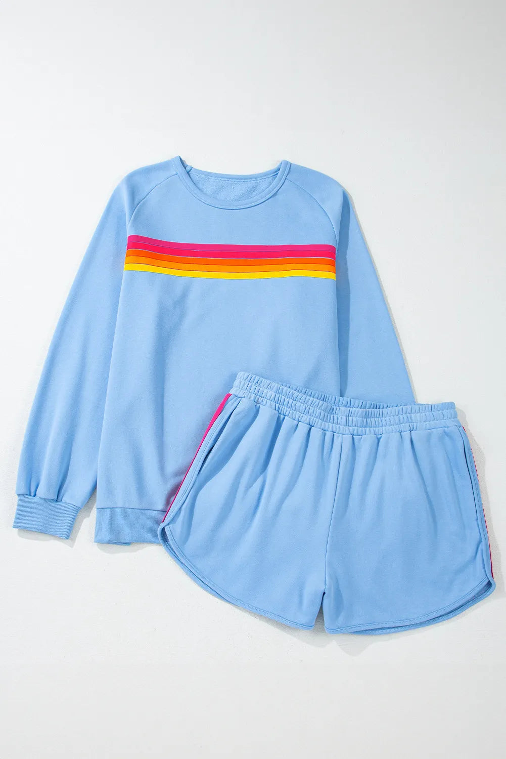 Full Size Contrast Striped Round Neck Top and Shorts Set (ships 2-3 weeks)