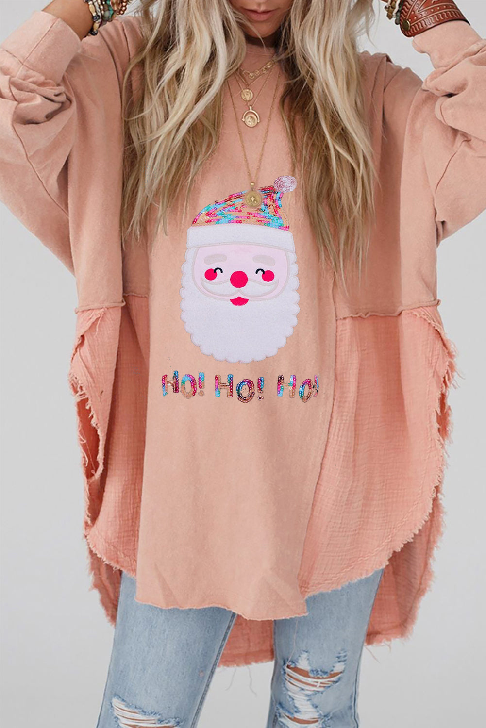 Blush Sequin Santa Round Neck Ships 2 weeks