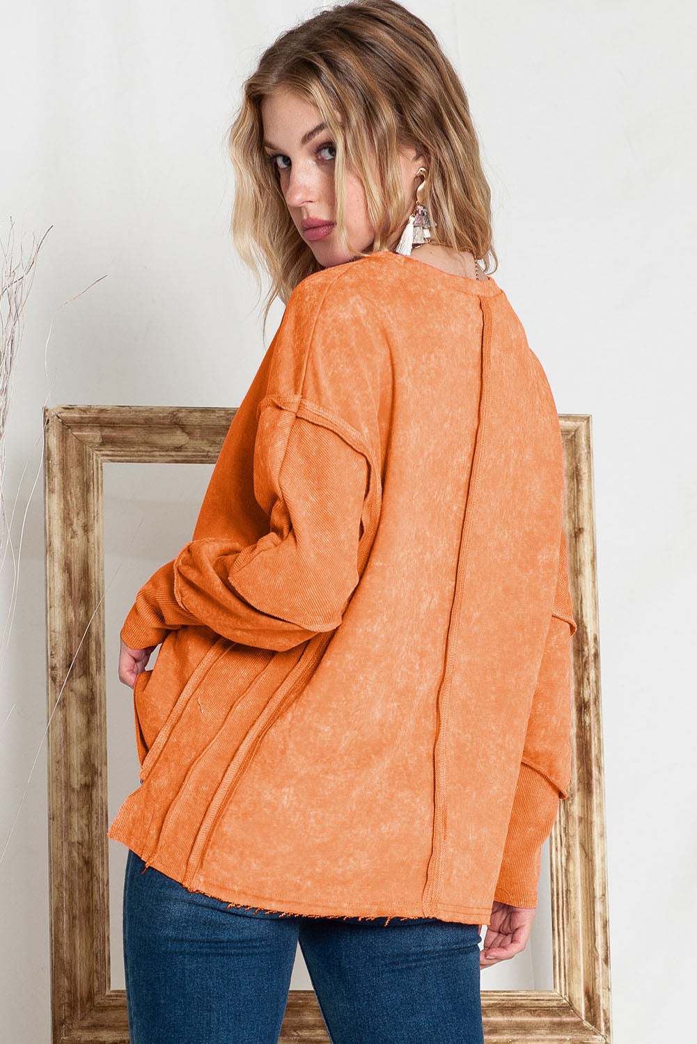 Round Neck Long Sleeve Jack-O'-Lantern Graphic Blouse (ships in 2 weeks)