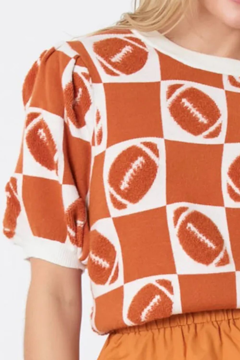 Football Round Neck Short Sleeve Sweater ships 2-3 weeks