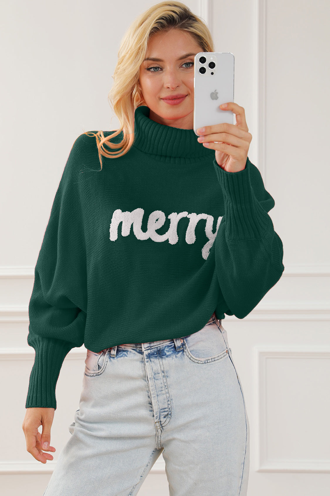 Merry Letter Embroidered High Neck Sweater (ships 2-3weeks)