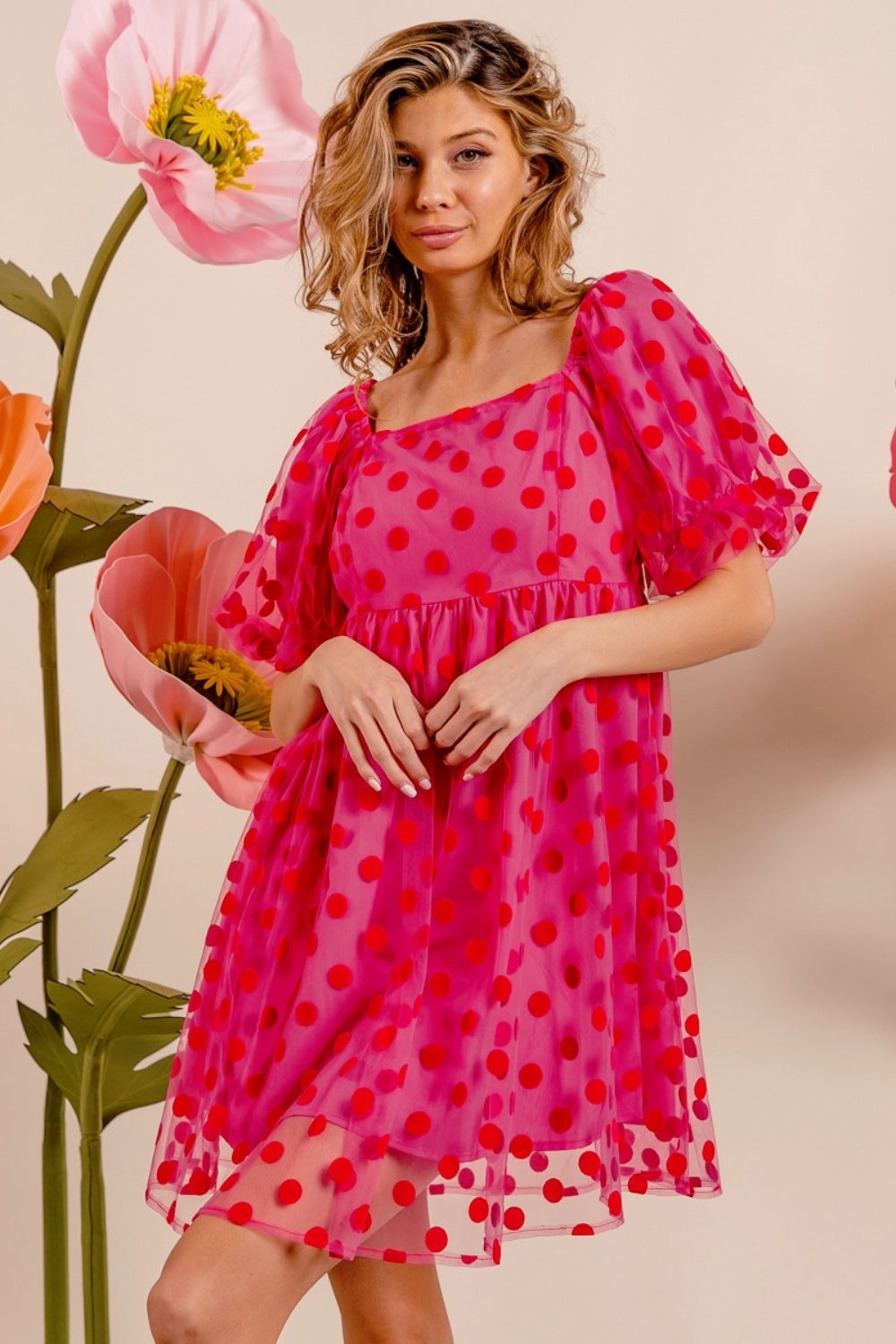 BiBi Polka Dot Mesh Puff Sleeve Dress RTS